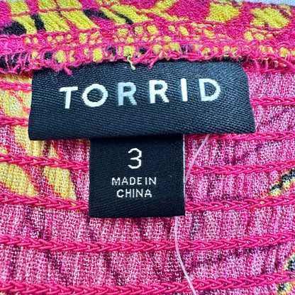 Torrid Womens Pink Leaf Smocked Convertible Midi Dress Strapless 3X 22-24 Rayon
