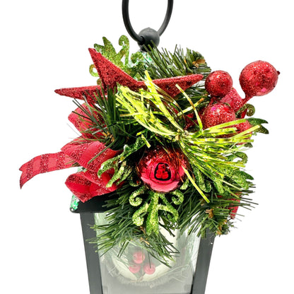 Christmas Lantern With LED Candle Black Plastic Festive Accents Battery WORKS