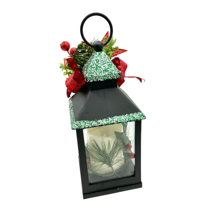 Christmas Lantern With LED Candle Black Plastic Festive Accents Battery WORKS