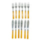 Vtg British Made Stainless Chrome Cutlery Set Yellow Handles 6 Knives 6 Forks