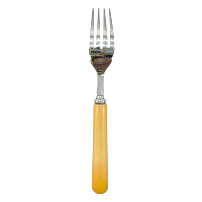 Vtg British Made Stainless Chrome Cutlery Set Yellow Handles 6 Knives 6 Forks