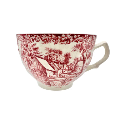 Vintage Ceramic Tea Cup Red and White With Countryside Scene Made in England