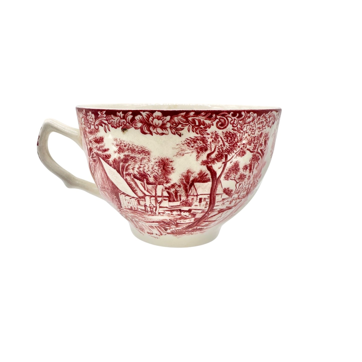 Vintage Ceramic Tea Cup Red and White With Countryside Scene Made in England