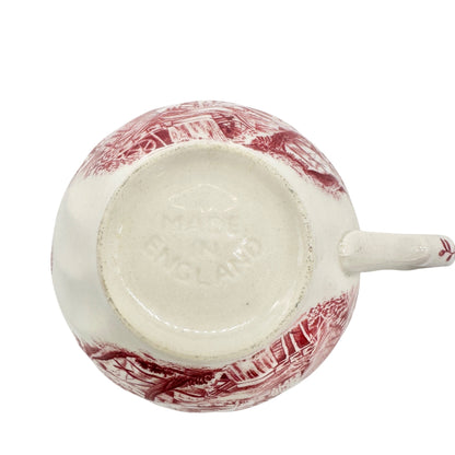 Vintage Ceramic Tea Cup Red and White With Countryside Scene Made in England