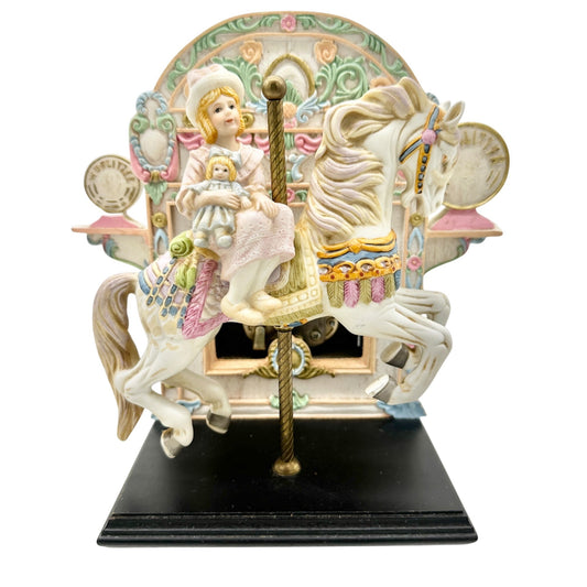 Willitts Designs 1987 Carousel Horse Music Box Figurine With Girl & Doll Pastels