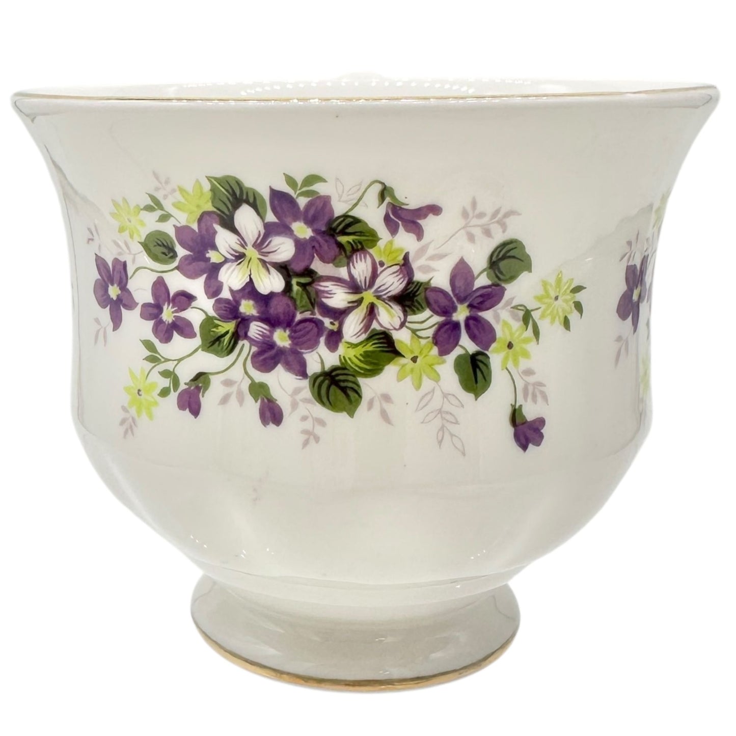 Queen Anne Violet Bone China Tea Cup Saucer Set England Gold Trim Floral Design