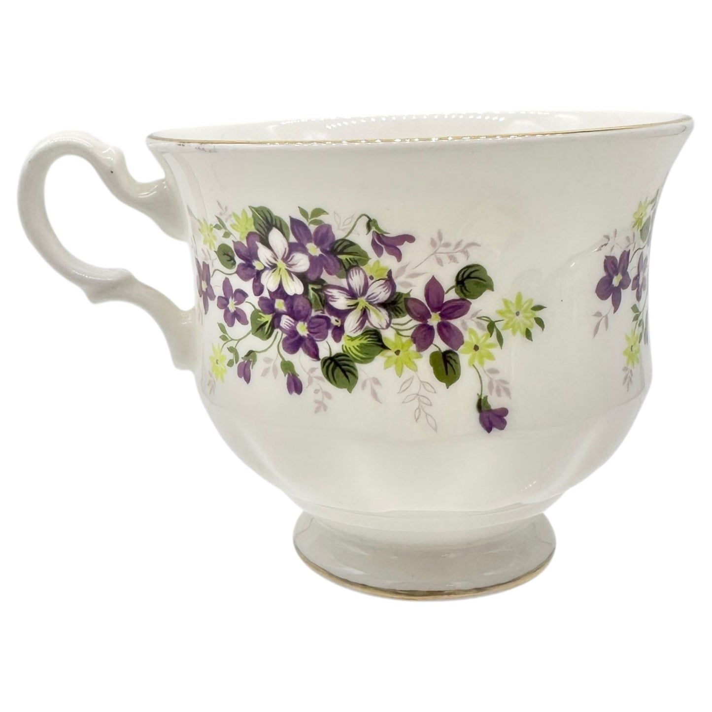 Queen Anne Violet Bone China Tea Cup Saucer Set England Gold Trim Floral Design