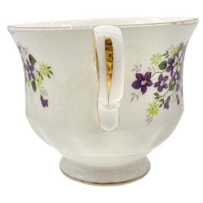 Queen Anne Violet Bone China Tea Cup Saucer Set England Gold Trim Floral Design