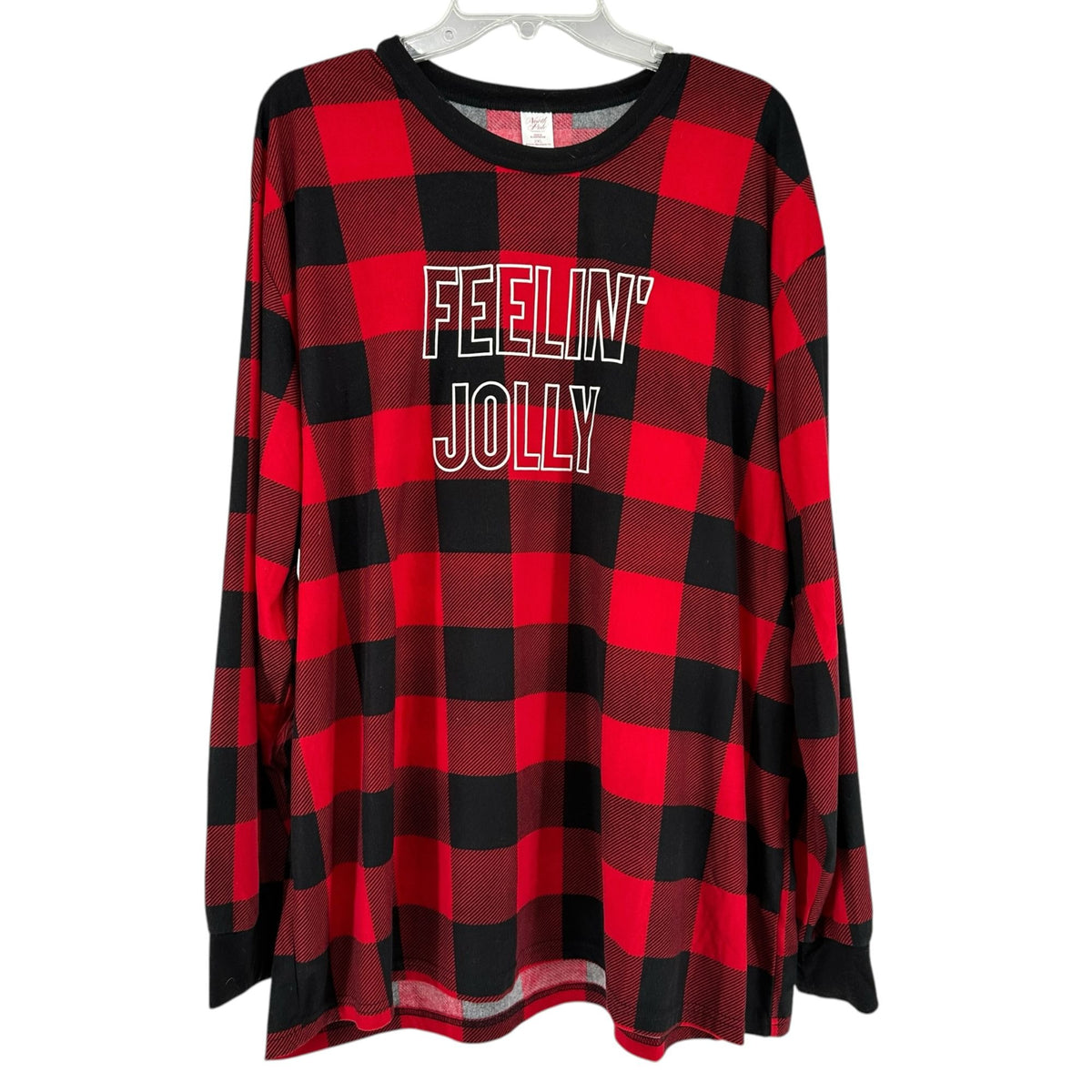 North Pole Trading Co Sleepwear Top Mens 2XL FEELIN JOLLY Red Black Plaid LS EUC