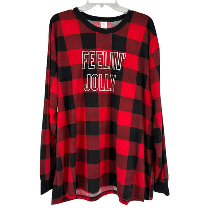North Pole Trading Co Sleepwear Top Mens 2XL FEELIN JOLLY Red Black Plaid LS EUC