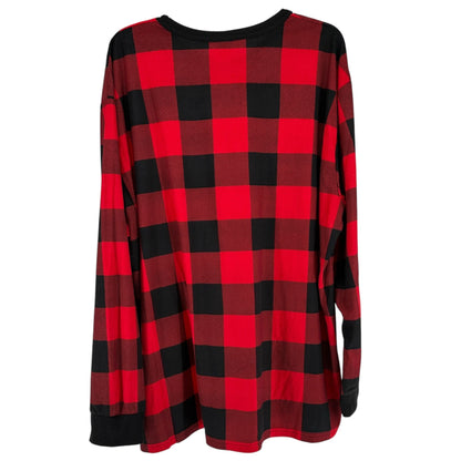 North Pole Trading Co Sleepwear Top Mens 2XL FEELIN JOLLY Red Black Plaid LS EUC