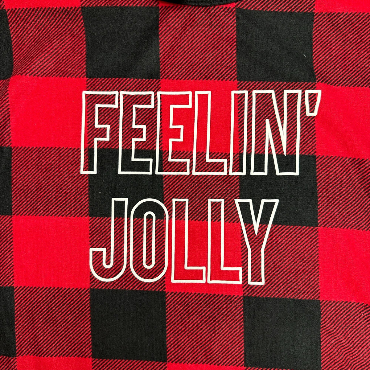 North Pole Trading Co Sleepwear Top Mens 2XL FEELIN JOLLY Red Black Plaid LS EUC