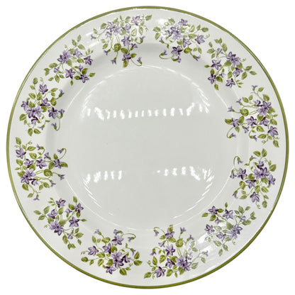 Set Of 3 MSE Dinner Plates 11 inch White With Green Trim & Purple Floral Pattern