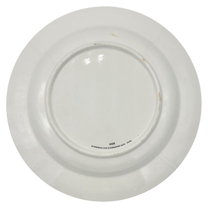 Set Of 3 MSE Dinner Plates 11 inch White With Green Trim & Purple Floral Pattern