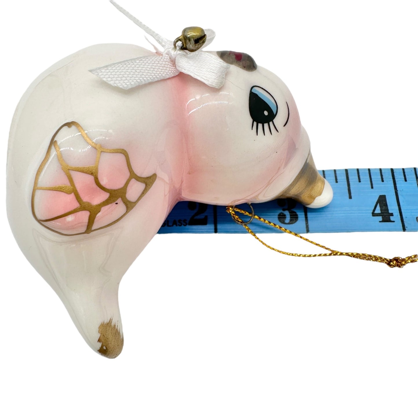 Target Wondershop Retro Ceramic Bird Ornament Pink Gold Details with Bell+Bow