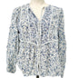 Old Navy Peasant Button-up Blouse Womens S Petite Blue White Floral Rayon Cotton
