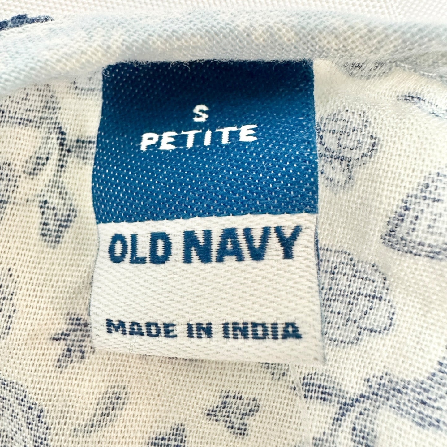 Old Navy Peasant Button-up Blouse Womens S Petite Blue White Floral Rayon Cotton