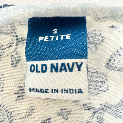 Old Navy Peasant Button-up Blouse Womens S Petite Blue White Floral Rayon Cotton