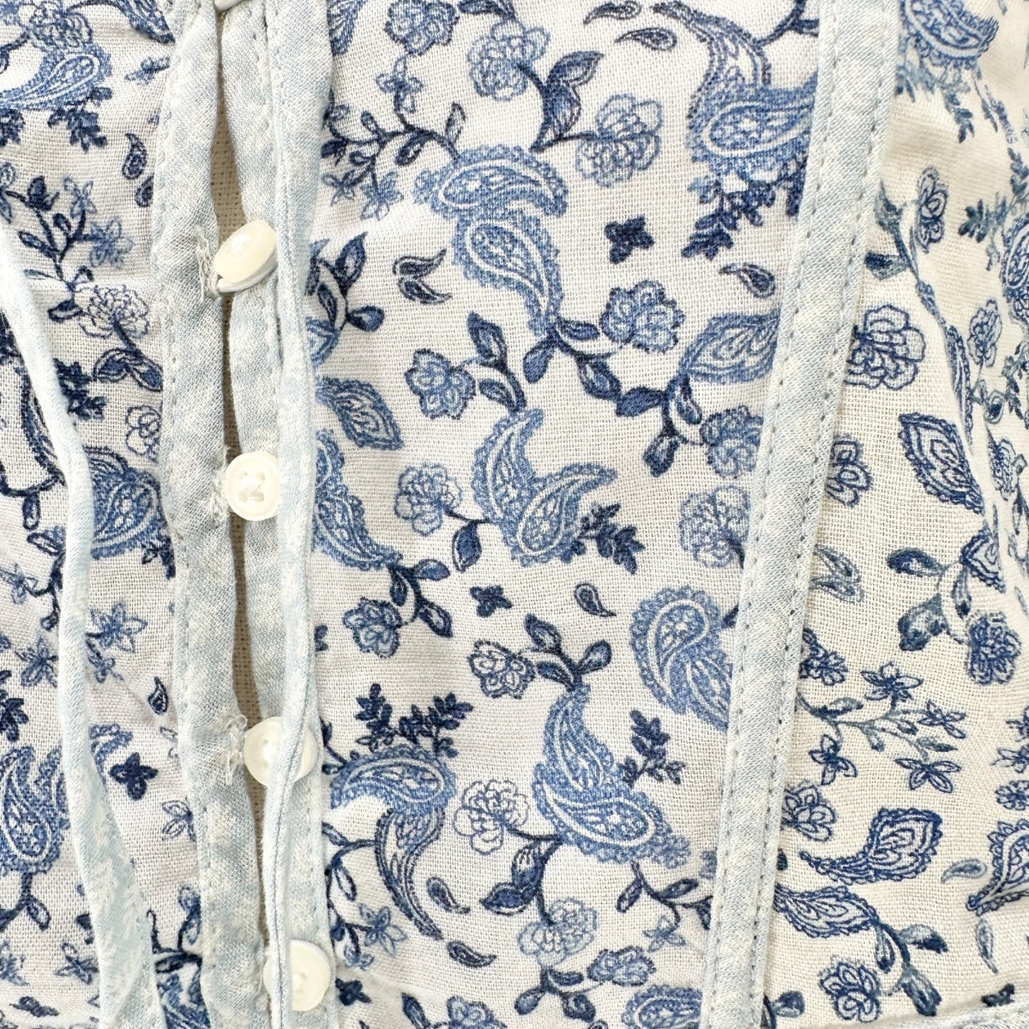 Old Navy Peasant Button-up Blouse Womens S Petite Blue White Floral Rayon Cotton