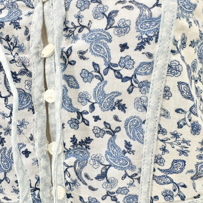 Old Navy Peasant Button-up Blouse Womens S Petite Blue White Floral Rayon Cotton