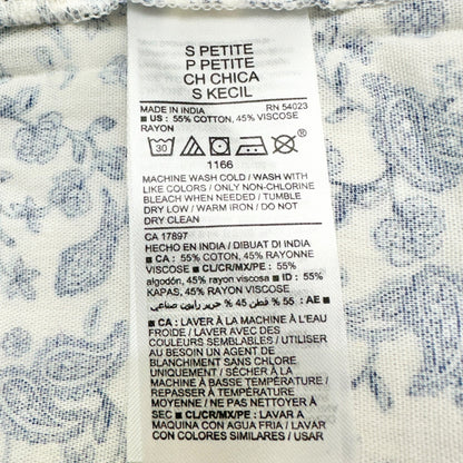 Old Navy Peasant Button-up Blouse Womens S Petite Blue White Floral Rayon Cotton