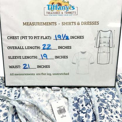 Old Navy Peasant Button-up Blouse Womens S Petite Blue White Floral Rayon Cotton