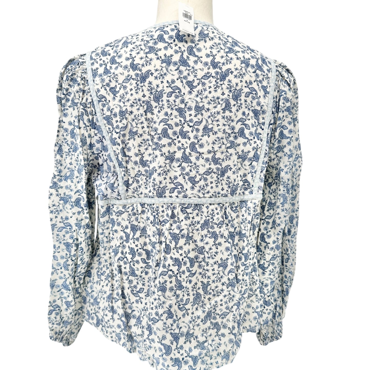 Old Navy Peasant Button-up Blouse Womens S Petite Blue White Floral Rayon Cotton