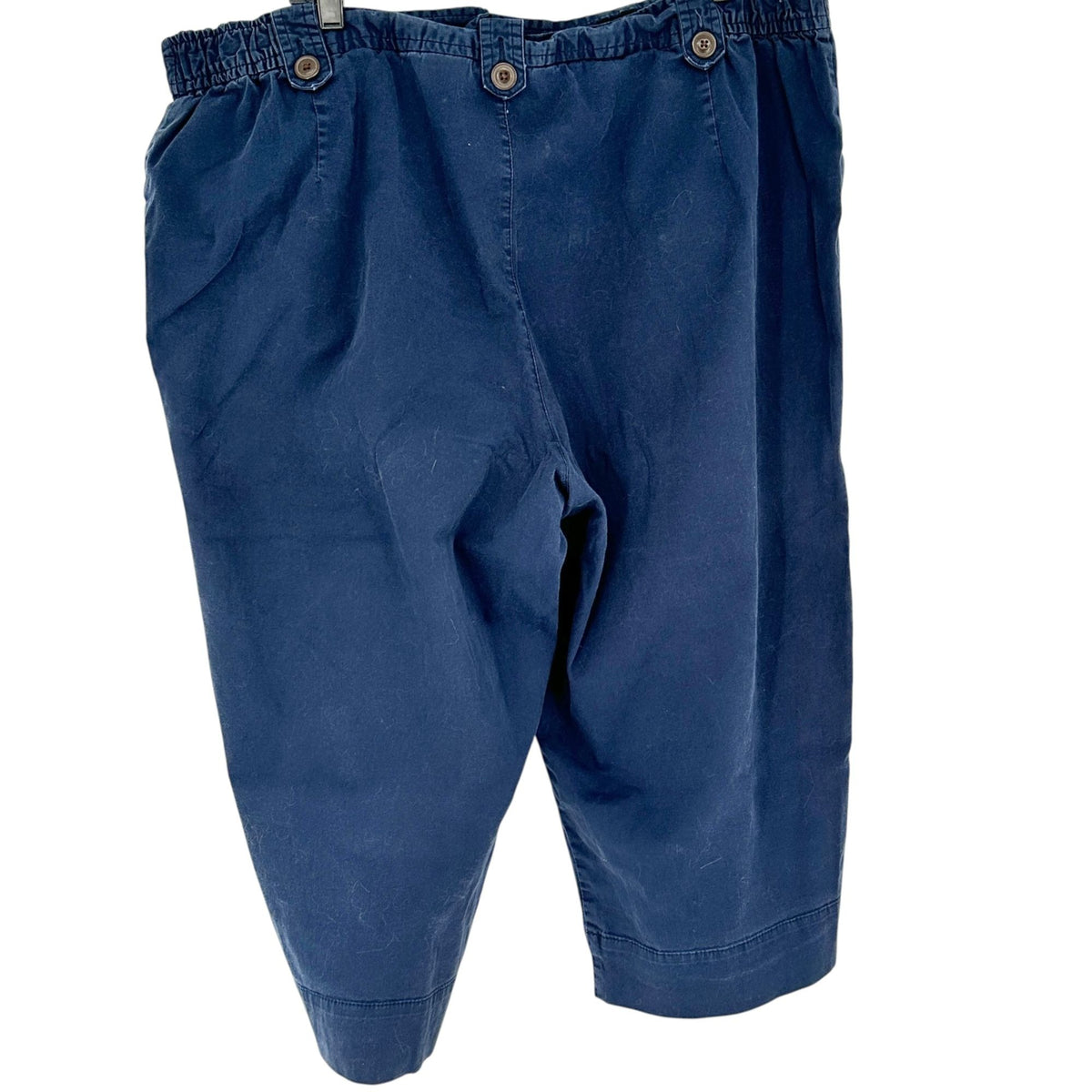 Stretch White Stag Womens Capri Pants 22W Navy Blue Elastic Waist Button Details