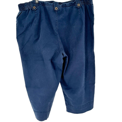 Stretch White Stag Womens Capri Pants 22W Navy Blue Elastic Waist Button Details
