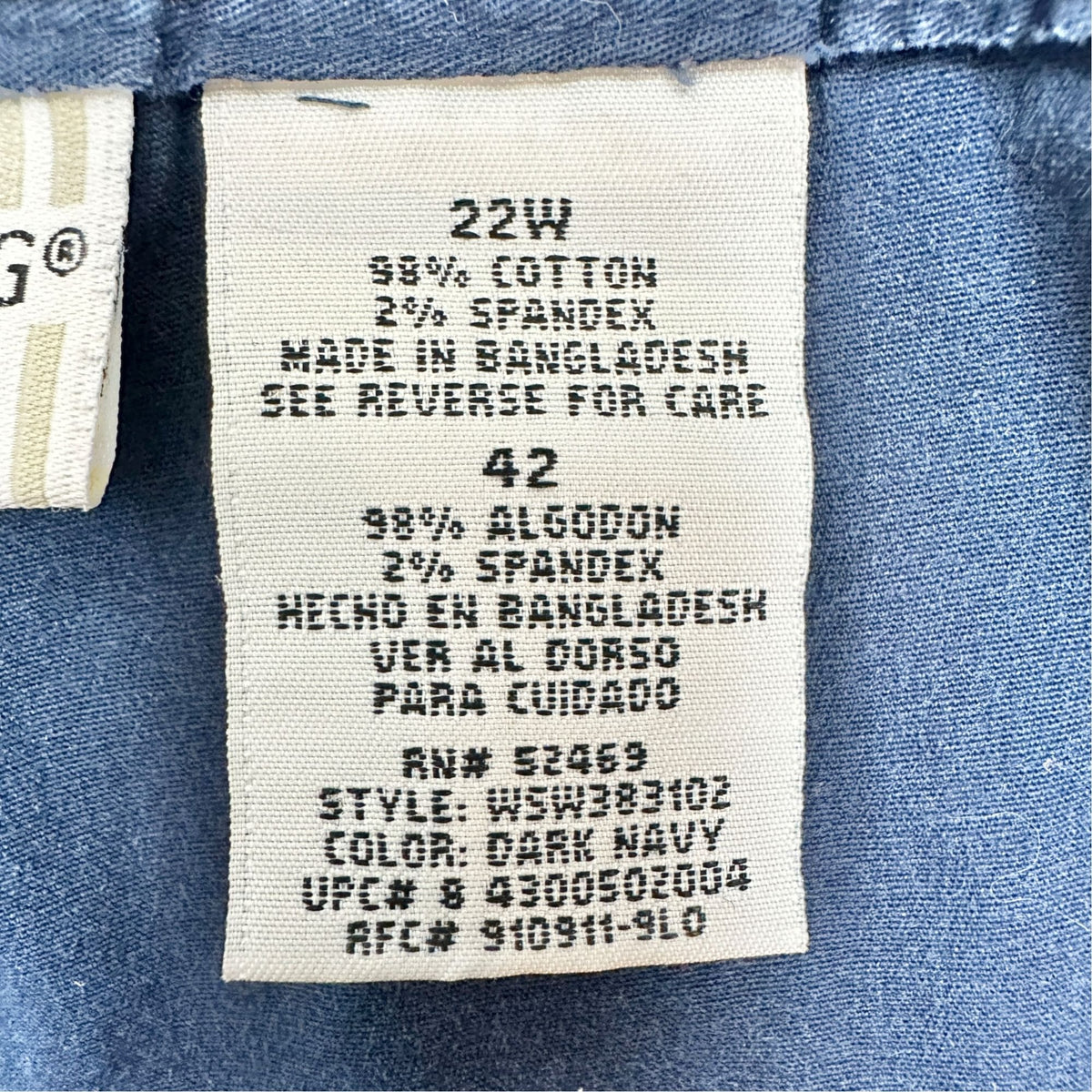 Stretch White Stag Womens Capri Pants 22W Navy Blue Elastic Waist Button Details