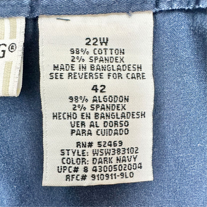 Stretch White Stag Womens Capri Pants 22W Navy Blue Elastic Waist Button Details