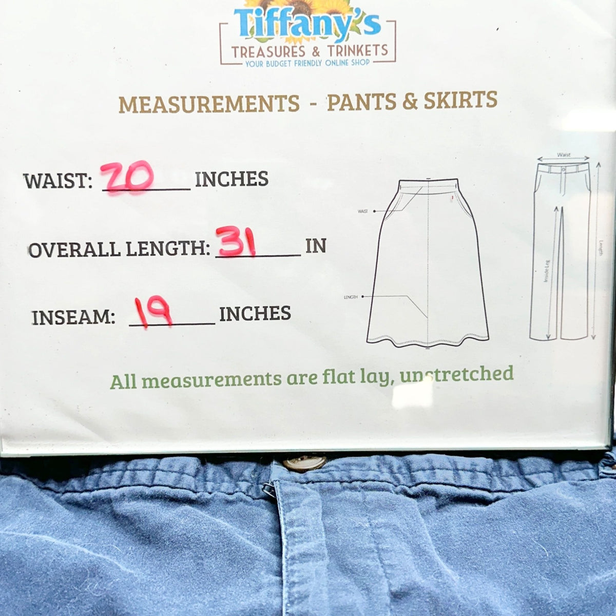 Stretch White Stag Womens Capri Pants 22W Navy Blue Elastic Waist Button Details