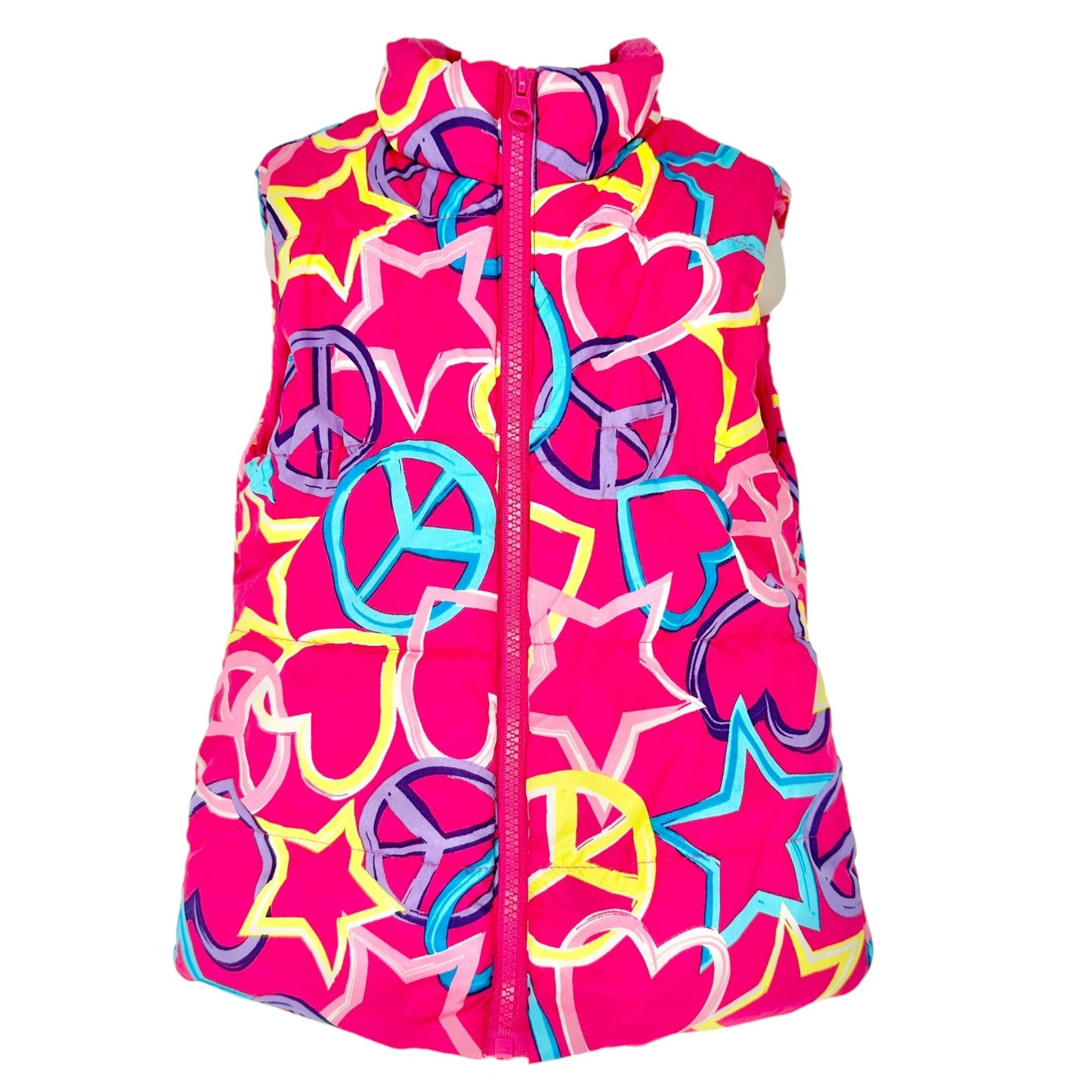 The Children's Place Puffer Vest Kids S 5/6 Sleeveless Fleece Inside Bright Pink