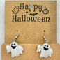 Halloween Dangle Earrings White Winking Ghosts Plastic Metal Fishhooks