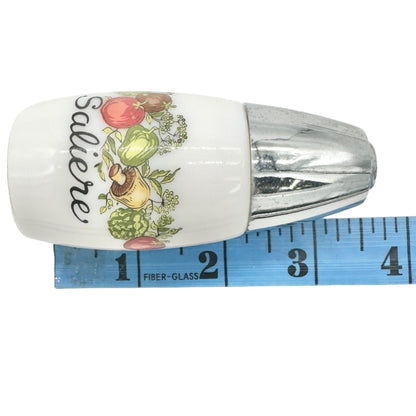 French Salt and Pepper Shakers La Saliere Le Poivrier White Glass Chrome Veggies