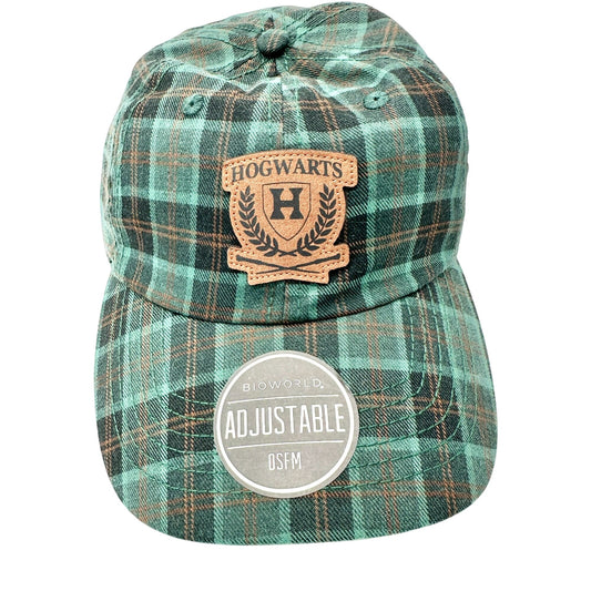 Harry Potter Hogwarts Baseball Hat Cap Green Plaid Adjustable Leather Back OSFM