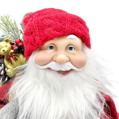 Holiday Time Santa Claus Decor With Red and Gray Outfit And Accessories 19"H NWT