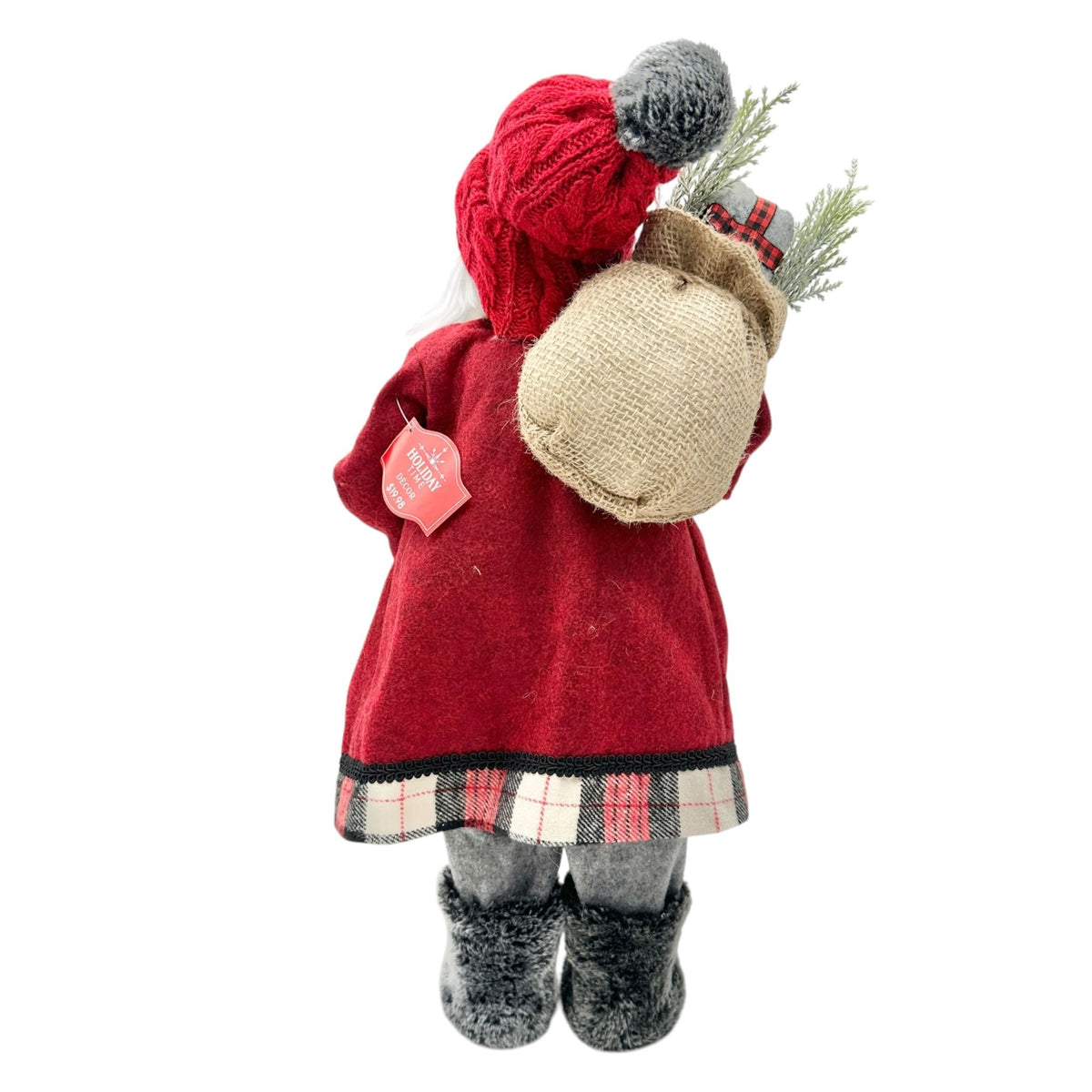 Holiday Time Santa Claus Decor With Red and Gray Outfit And Accessories 19"H NWT