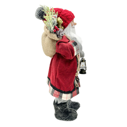 Holiday Time Santa Claus Decor With Red and Gray Outfit And Accessories 19"H NWT