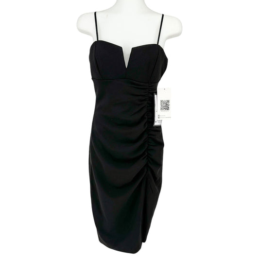 Emerald Sundae Midi Dress Small Black Ruched Sweetheart Neckline Spaghetti Strap