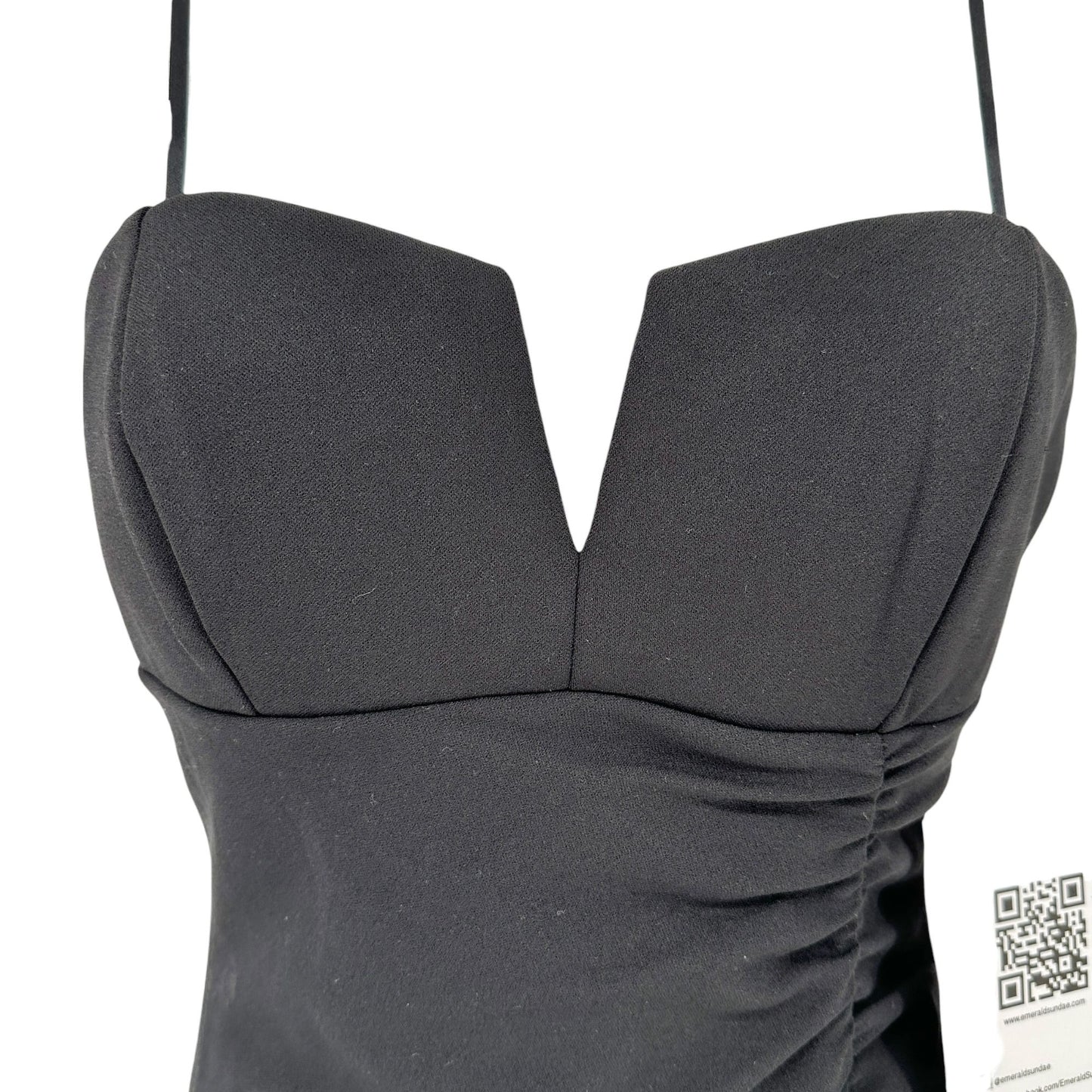 Emerald Sundae Midi Dress Small Black Ruched Sweetheart Neckline Spaghetti Strap