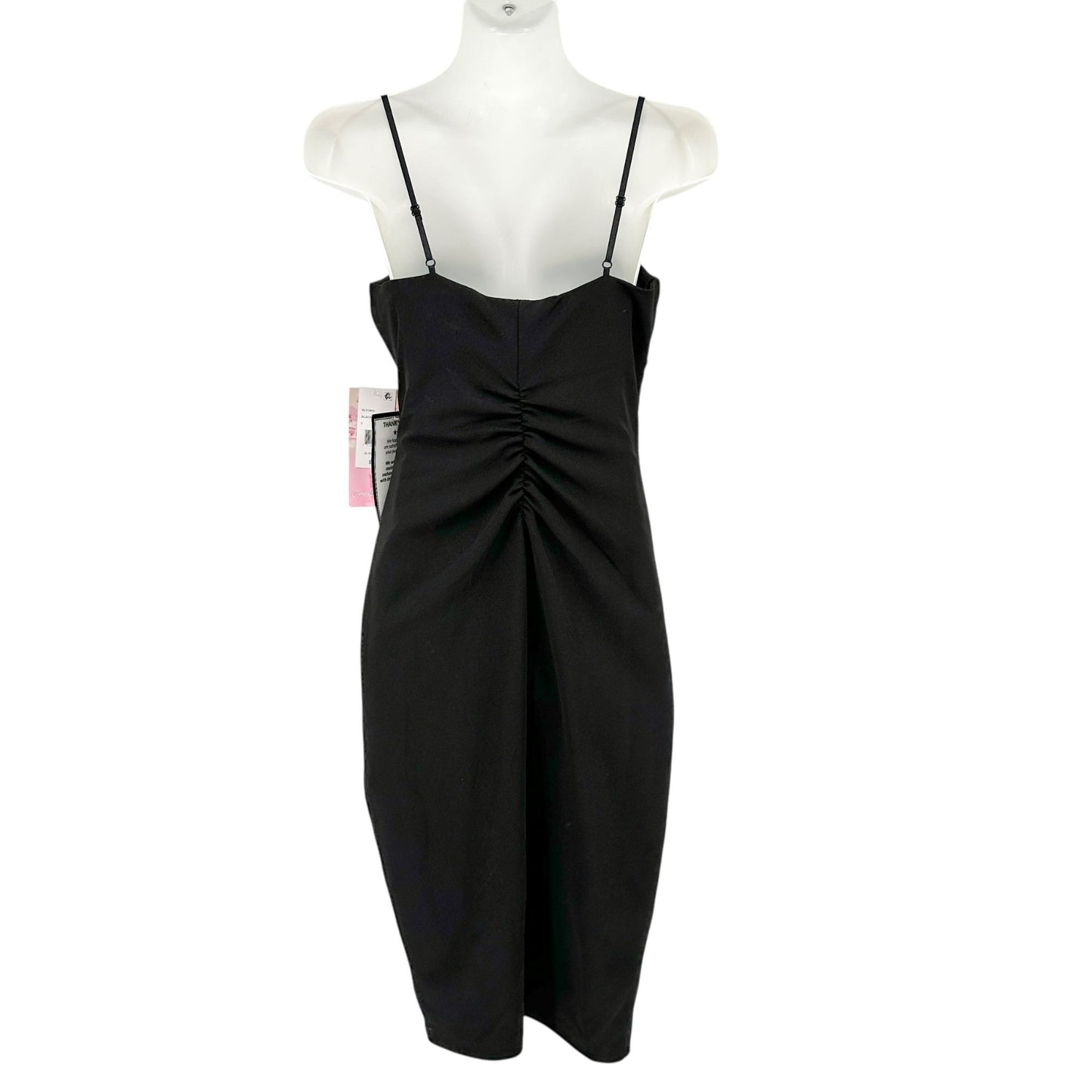 Emerald Sundae Midi Dress Small Black Ruched Sweetheart Neckline Spaghetti Strap