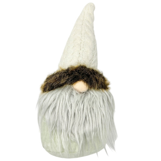 Green Plush Gnome With Faux Fur Beard Knit Hat Nordic Style Decorative 11" Tall
