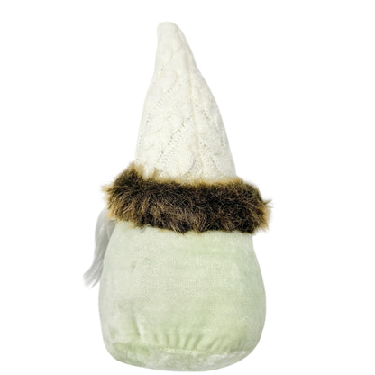 Green Plush Gnome With Faux Fur Beard Knit Hat Nordic Style Decorative 11" Tall