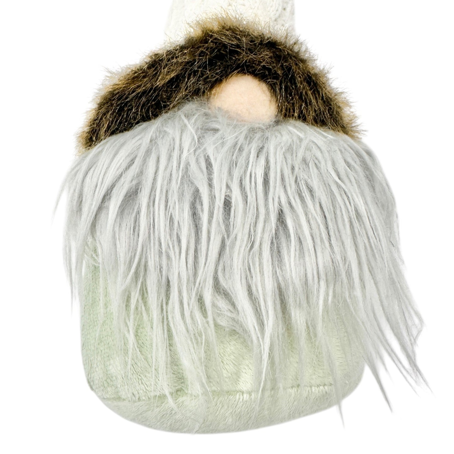 Green Plush Gnome With Faux Fur Beard Knit Hat Nordic Style Decorative 11" Tall