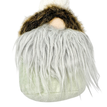 Green Plush Gnome With Faux Fur Beard Knit Hat Nordic Style Decorative 11" Tall