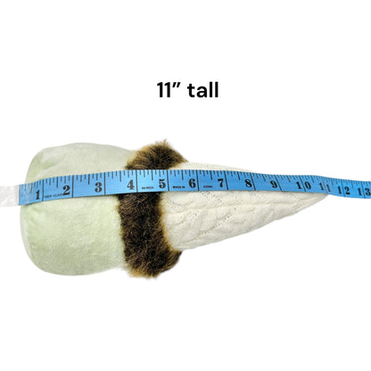 Green Plush Gnome With Faux Fur Beard Knit Hat Nordic Style Decorative 11" Tall