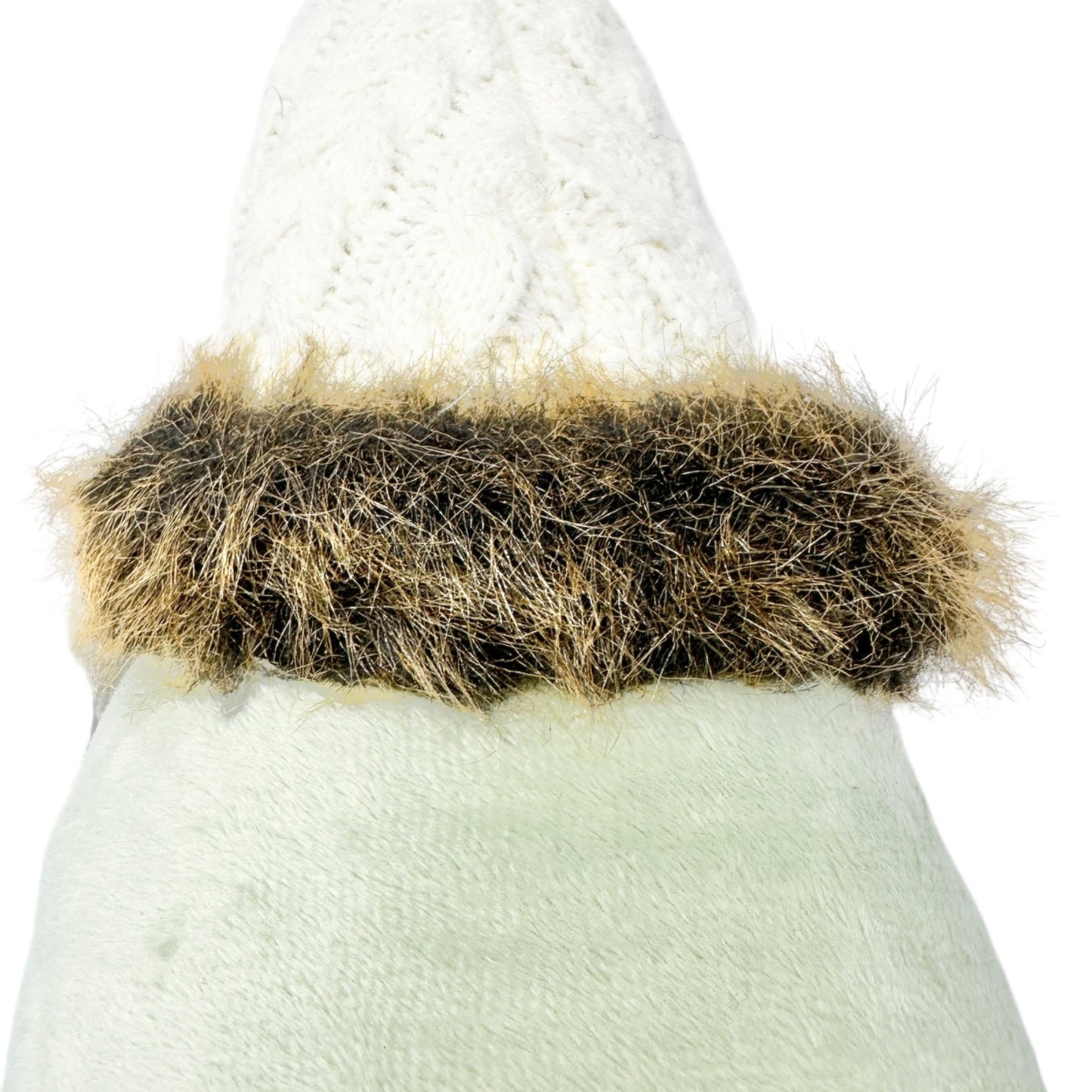 Green Plush Gnome With Faux Fur Beard Knit Hat Nordic Style Decorative 11" Tall