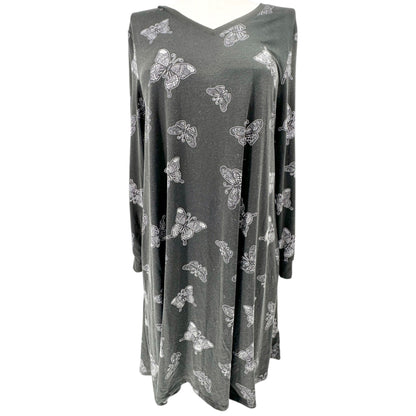 Lularoe Emily Dress Womens L Black White Butterfly Print LS Side Pockets Soft