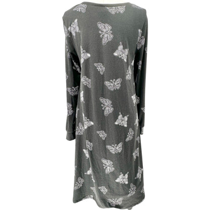 Lularoe Emily Dress Womens L Black White Butterfly Print LS Side Pockets Soft